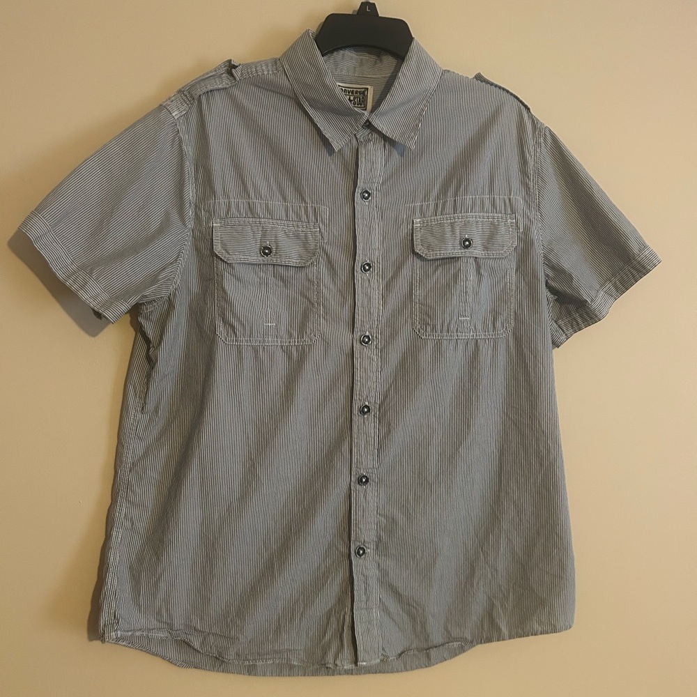 Men’s Converse Blue Casual Button Down Shirt with Epaulettes
